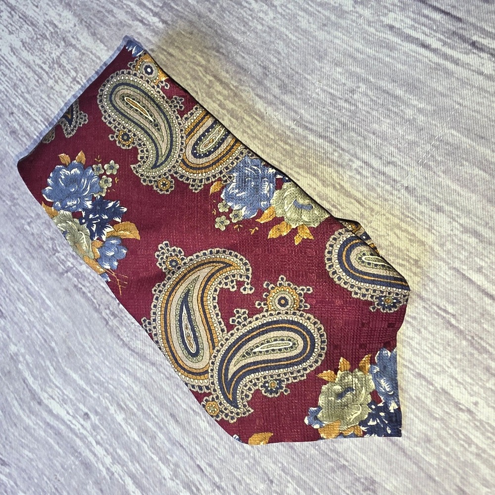 Geoffrey‎ Beene Mens Silk Tie Burgundy Paisley Floral Italian Fabric Necktie